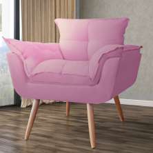 Poltrona Decorativa Opalla Pés Palito Suede Rosa - DS Estofados