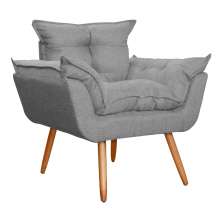 Poltrona Decorativa Opalla Para Sala Linho Cinza