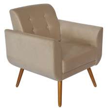 Poltrona Decorativa Pés Palito Agata Suede Bege - DS Estofados