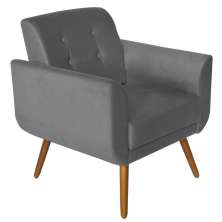 Poltrona Decorativa Pés Palito Agata Suede Cinza - DS Estofados