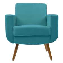 Poltrona Decorativa Pés Palito Cristal Suede Azul Turquesa - DS Estofados