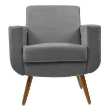 Poltrona Decorativa Pés Palito Cristal Suede Cinza - DS Estofados