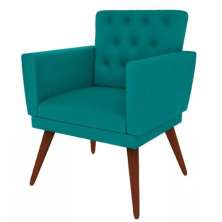 Poltrona Decorativa Pés Palito Nina Encosto Estilo Capitonê Azul Tiiffany - DS Móveis