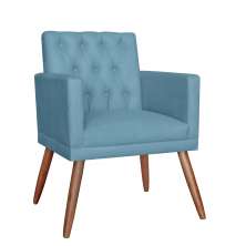 Poltrona Decorativa Pés Palito Nina Encosto Estilo Capitonê Azul Turquesa - DS Estofados