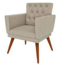 Poltrona Decorativa Pés Palito Nina Encosto Estilo Capitonê Suede Bege - DS Estofados