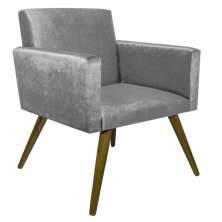Poltrona Decorativa Pés Palito Nina Suede Cinza - DS Móveis