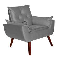 Poltrona Decorativa Pés Trapézio Opala Suede Cinza - DS Estofados