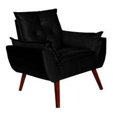 Poltrona Decorativa Pés Trapézio Opala Suede Preto - DS Estofados
