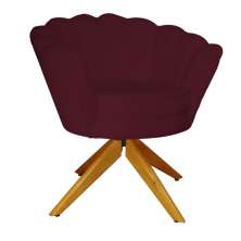 Poltrona Decorativa Pétala Pés Madeira Giratório Suede Bordô - DS Estofados