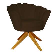 Poltrona Decorativa Pétala Pés Madeira Giratório Suede Marrom - DS Estofados