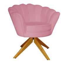 Poltrona Decorativa Pétala Pés Madeira Giratório Suede Rosa - DS Estofados