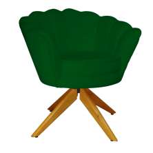 Poltrona Decorativa Pétala Pés Madeira Giratório Suede Verde - DS Estofados