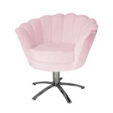 Poltrona Decorativa Pétala Pés Metal Giratório Suede Rosa Bebê - DS Estofados