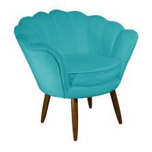 Poltrona Decorativa Pétala Pés Palito Suede Azul Turquesa - DS Estofados