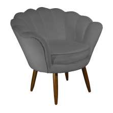 Poltrona Decorativa Pétala Pés Palito Suede Cinza - DS Estofados