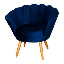 Poltrona Decorativa Pétala Pés Palito Veludo Azul Marinho
