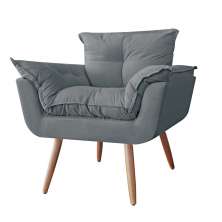 Poltrona decorativa Opalla Pés Palito Cinza - DS Estofados