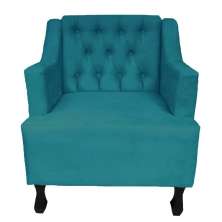 Poltronas Decorativa Pés Luis XV Gênises Encosto Estilo Capitonê Suede Azul Turquesa - DS Estofados