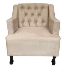 Poltronas Decorativa Pés Luis XV Gênises Encosto Estilo Capitonê Suede Bege - DS Estofados