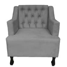 Poltronas Decorativa Pés Luis XV Gênises Encosto Estilo Capitonê Suede Cinza - DS Estofados