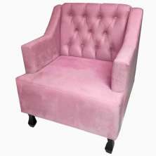 Poltronas Decorativa Pés Luis XV Gênises Encosto Estilo Capitonê Suede Rosa - DS Estofados