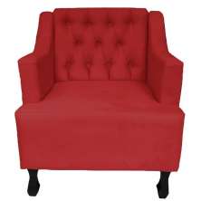 Poltronas Decorativa Pés Luis XV Gênises Encosto Estilo Capitonê Suede Vermelho - DS Estofados