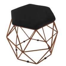 Puff Aramado Bronze Assento Hexagonal Napa Preto - DS Estofados