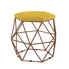 Puff Aramado Preto Assento Hexagonal Suede Amarelo - DS Estofados