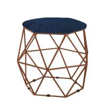 Puff Aramado Preto Assento Hexagonal Suede Azul Marinho - DS Estofados