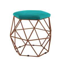 Puff Aramado Preto Assento Hexagonal Suede Azul Tiffany - DS Estofados