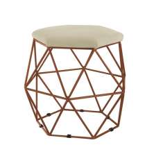 Puff Aramado Preto Assento Hexagonal Suede Bege - DS Estofados