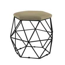 Puff Aramado Preto Assento Hexagonal Suede Nude - DS Estofados
