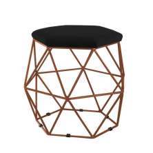 Puff Aramado Preto Assento Hexagonal Suede Preto - DS Estofados