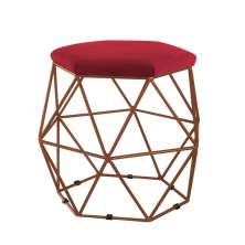 Puff Aramado Preto Assento Hexagonal Suede Vermelho - DS Estofados