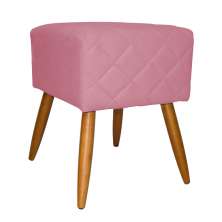 Puff Banqueta Isabela em Tressê Pés Palito Suede Rosa