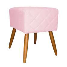 Puff Banqueta Isabela em Tressê Pés Palito Suede Rosa Bebê