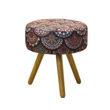 Puff Banqueta Redonda Classic Suede Estampado Mosaico Preto - DS Estofados