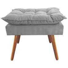 Puff Decorativo Opalla Pés Palito Suede Cinza - DS Estofados