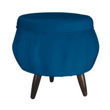 Puff Pétala Pés Palito Tabaco Suede Azul Royal