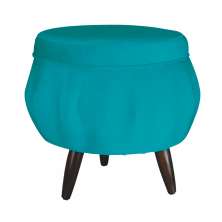 Puff Pétala Pés Palito Tabaco Suede Azul Turquesa
