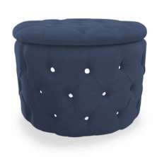 Puff Redondo Clássico Capitonê Suede Azul Marinho - DS Estofados
