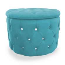 Puff Redondo Clássico Capitonê Suede Azul Turquesa - DS Estofados
