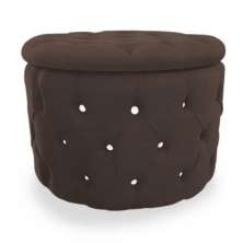 Puff Redondo Clássico Capitonê Suede Marrom - DS Estofados
