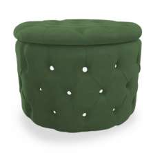 Puff Redondo Clássico Capitonê Suede Verde - DS Estofados