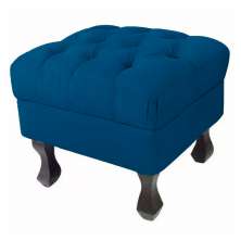 Puff Retrô Fixo Luis Xv Capitonê Suede Azul Royal