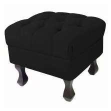Puff Retrô Fixo Luis Xv Capitonê Suede Preto - DS Estofados