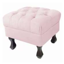 Puff Retrô Fixo Luis Xv Capitonê Suede Rosa Bebê