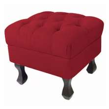 Puff Retrô Fixo Luis Xv Capitonê Suede Vermelho - DS Estofados