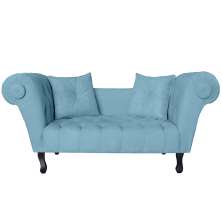 Recamier Divã Namoradeira Dubai Capitonê Suede Azul Turquesa