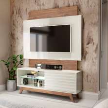Estante para Home Theater e TV 55 Polegadas San Polo Off White e Madeira